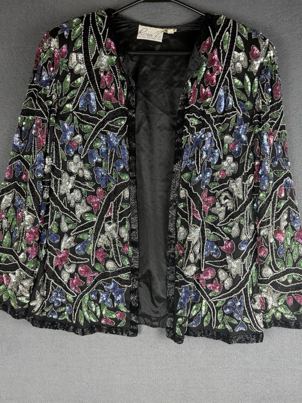 VTG RINA Z Beaded Sequin Jacket 100% Pure Silk Women's Size XL Art Boho Deco